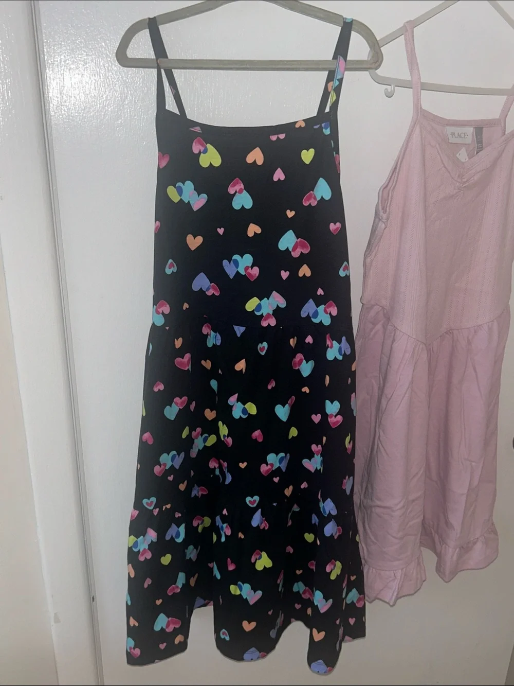 The Children's Place Black Heart Print Dress & Light Pink Ruffle Hem Dress XL